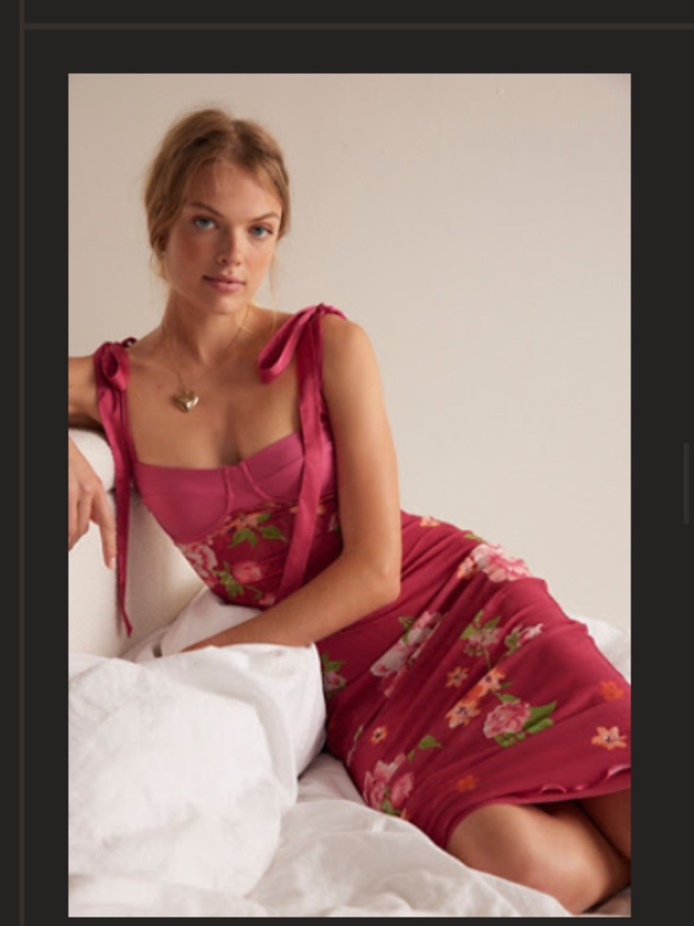 Free People Floral Tie-Shoulder Midi Dress in Rose